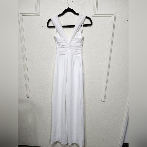 Lulus Gorgeous Fantasy White Mesh Ruched Off-the-Shoulder Jumpsuit XS Wedding - Picture 9 of 11